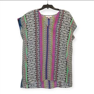 Chaus Top New York Womens Large Floral Indian Print Sleeveless Sheer Lightweight